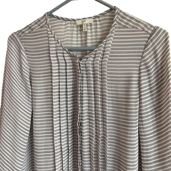 Joie Modine Striped Pintuck Blouse, 100% Silk, Navy & White, Size S - Picture 4 of 9